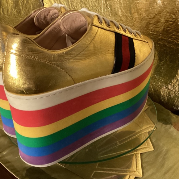 Gucci Alessandro Michele Peggy Rainbow good web platform sneakers - Picture 5 of 14